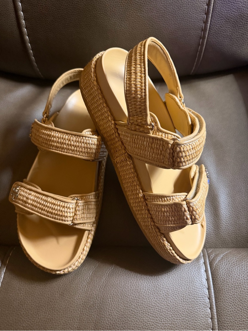 Tory Burch Tan Woven Strap Platform Sandals